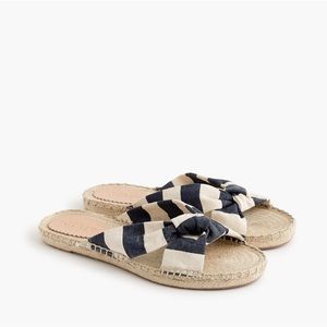 NEW J.Crew Knotted Espadrille Slides In Stripe Sandals White Navy size 7.5